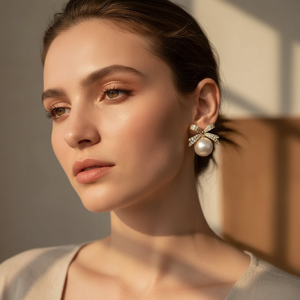 Paris Ribbon Pearl Studs