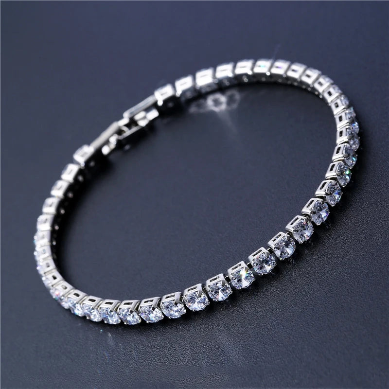 Sparkling 4mm Cubic Zirconia Bracelet – Silver Chain Jewelry