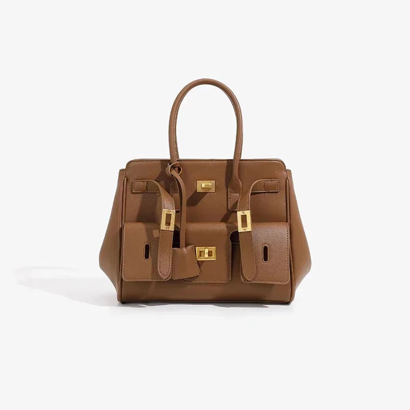 New Luxury Silver Buckle Large Capacity Wing Bag Designer Fashion Genuine Leather Tote Bag Brand Women's Commuter Shoulder Bag