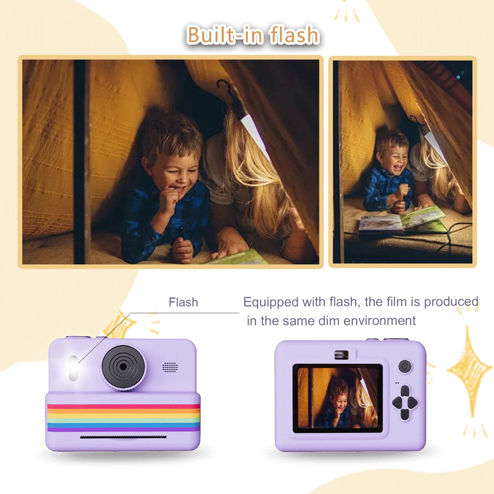 2.8 Inch Instant Print Camera, Digital Video Camera With 3 Rolls of Thermal Printing Paper, 0 Ink Printing Toy Camera for Kids
