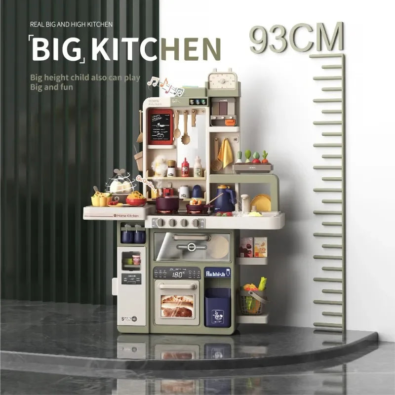New 93cm Children's Simulated Spray Kitchen Tableware Set Sound Light Smoke Water Tableware Table Toy Christmas Gift Toy