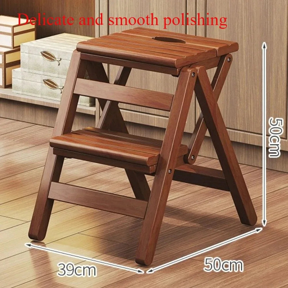 Solid Wood Ladder Stool Foldable Ladder Chair Installation-free Household Folding Stool Multi-functional Climbing Step Stool