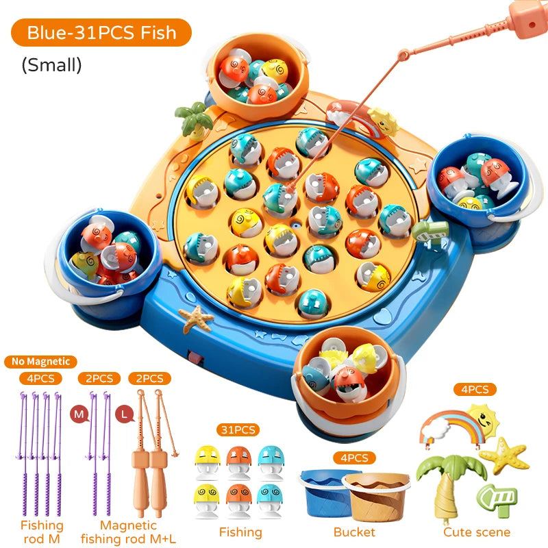 Kids Magnetic Fishing Play for Children Electric Fishing Toy Have Music Spinning Game Fish Rod Education Baby 3 Year Gifts