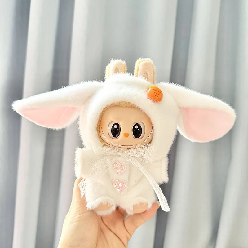 17cm Labubu I II Idol Dolls Cute Mini Plush Doll'S Clothes Korea Kpop Exo Idol Dolls DIY Accessories Gifts FEAR Hoodie Set