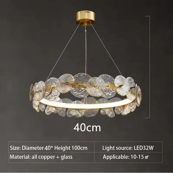 Barclay Chandelier Indoor Lotus Leaf Glass lamp Living Dining Room Bedroom Decoration art copper Lamps ring Suspension Lustre