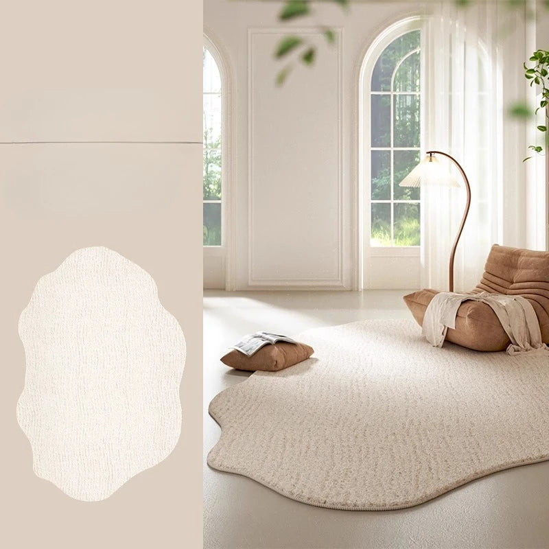 Cream Style Carpets for Living Room Irregular Shapes Bedroom Decor Soft Carpet Fluffy Plush Bedside Rug Washable Study Floor Mat