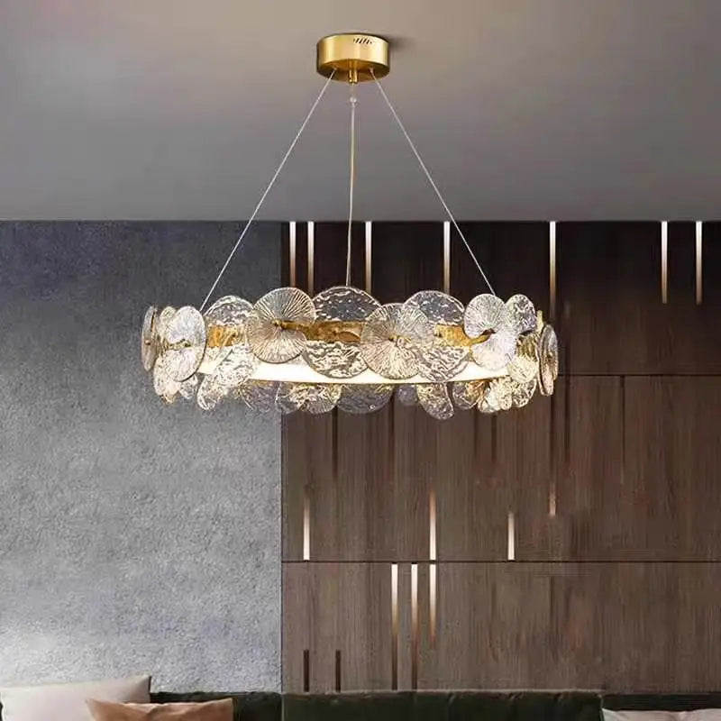 Barclay Chandelier Indoor Lotus Leaf Glass lamp Living Dining Room Bedroom Decoration art copper Lamps ring Suspension Lustre
