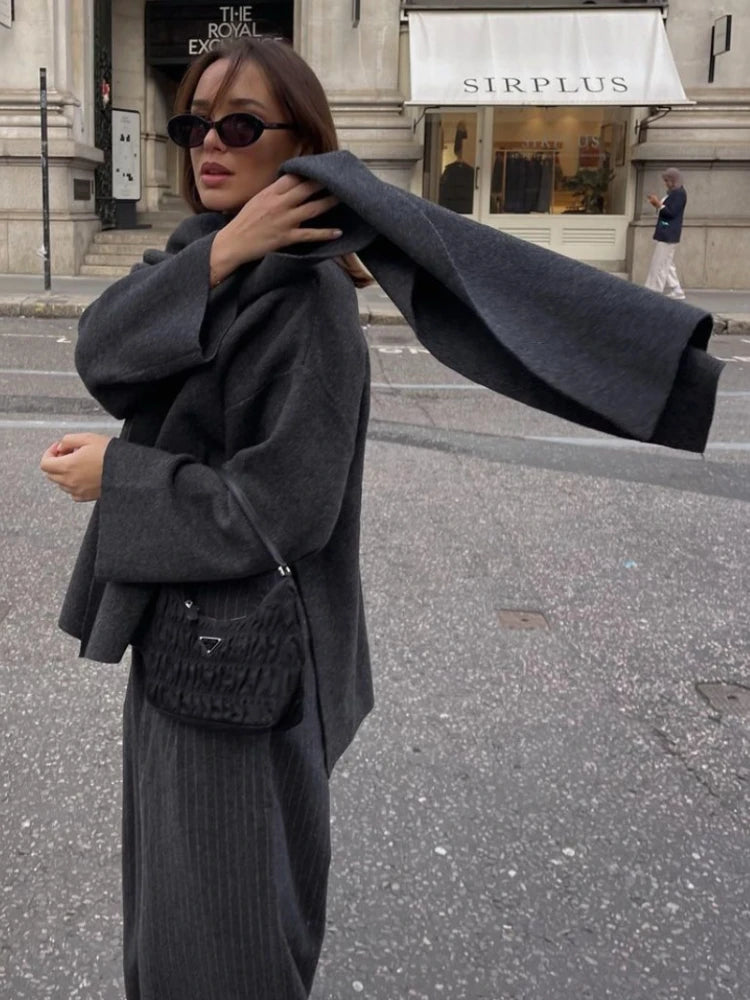 Women Loose Asymmetric Scarf Knit Jacket Solid Long Sleeve Single Button Side Slit Cardigan Fall Winter New Lady Outerwear