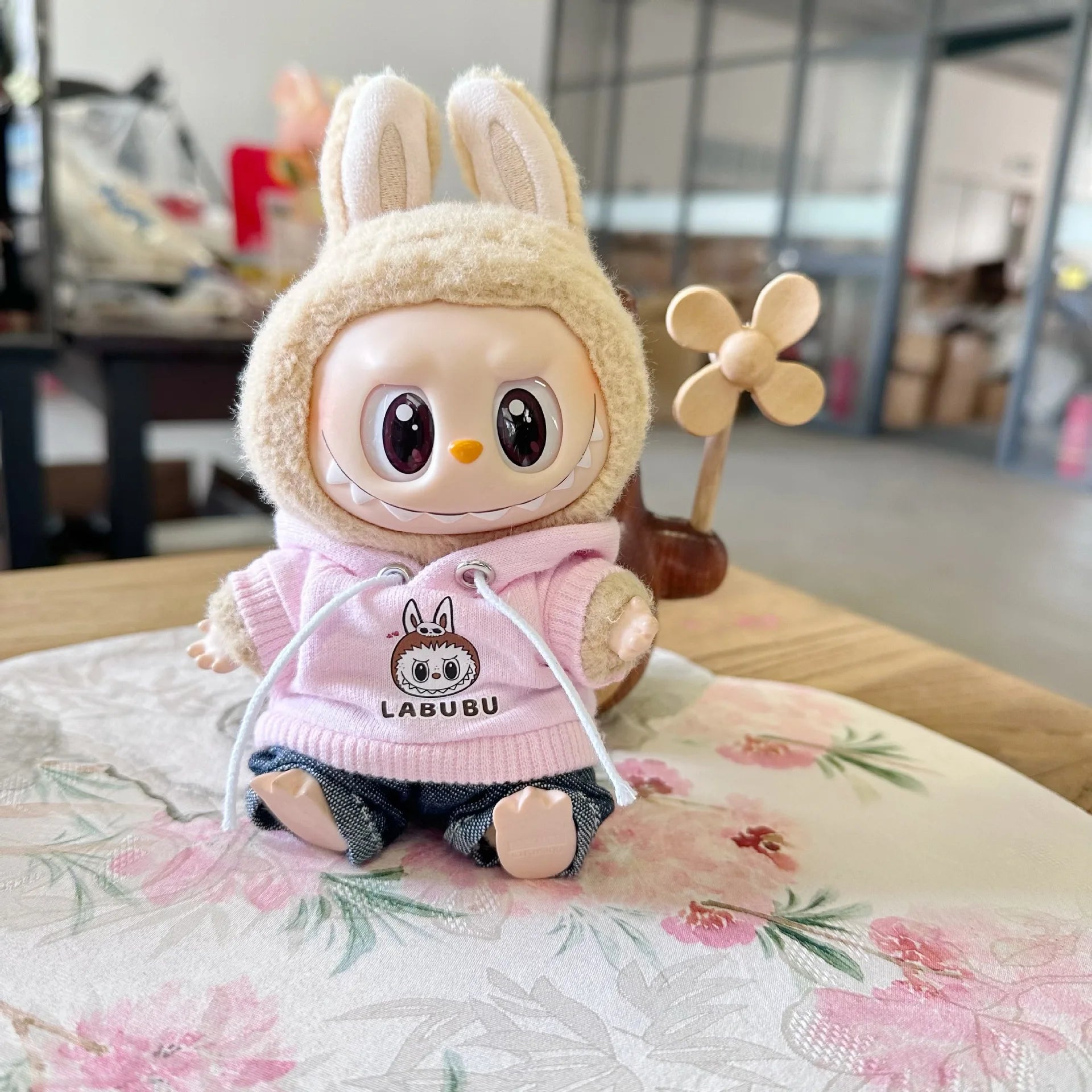 17cm Labubu I II Idol Dolls Cute Mini Plush Doll'S Clothes Korea Kpop Exo Idol Dolls DIY Accessories Gifts FEAR Hoodie Set