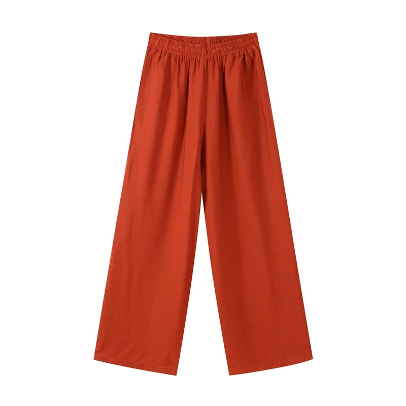 Casual Coat Pant Set Women Loose Zipper V-neck Lace Up Pleat Top Wide Leg Trousers Suit 2025 Summer Lady 2 Pieces Outfits New
