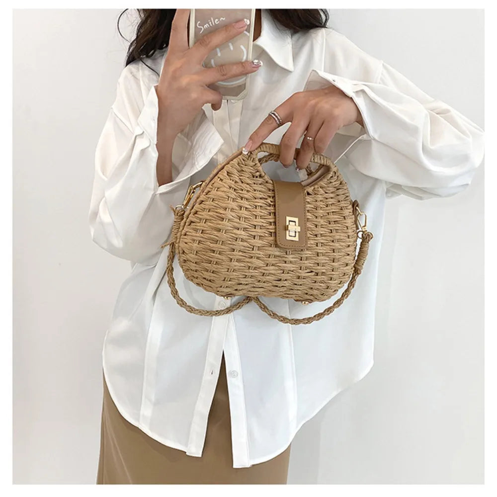 Woven Elegant Straw Woven Bag New Solid Color Shoulder Bag Crossbody Bag