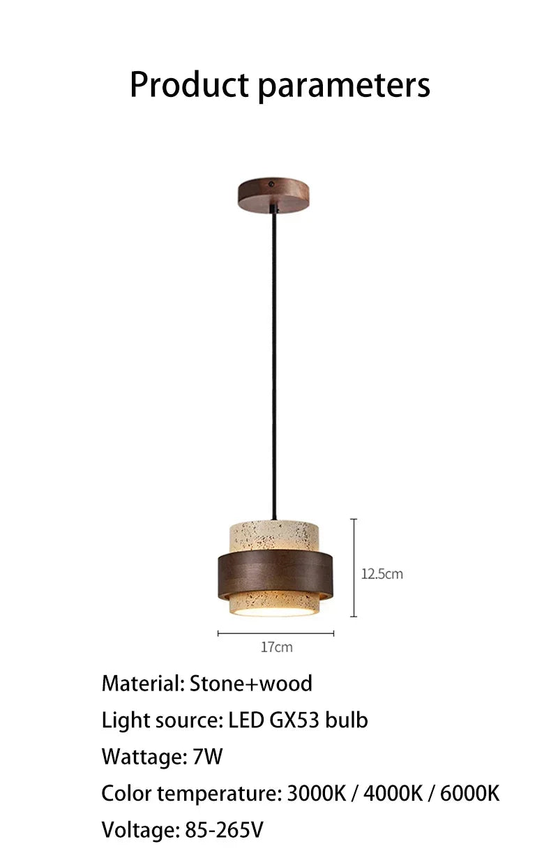 Led Pendant Lamp Bedroom Beside Chandelier Small Stone Light Wood Walnut Color Hanging Lighting Fixture Retro Bar Restaurant