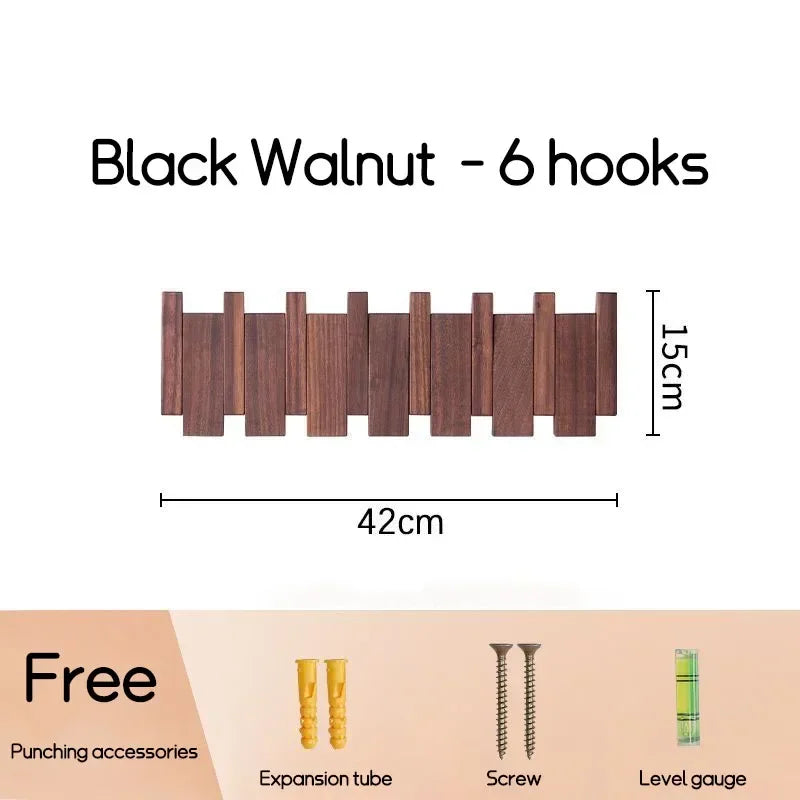 Wall Mounted Black Walnut Coat Rack Creative Hanging Hat Key Bags Holder Doorway Entrance Cloak Rack Home Decor Furniture