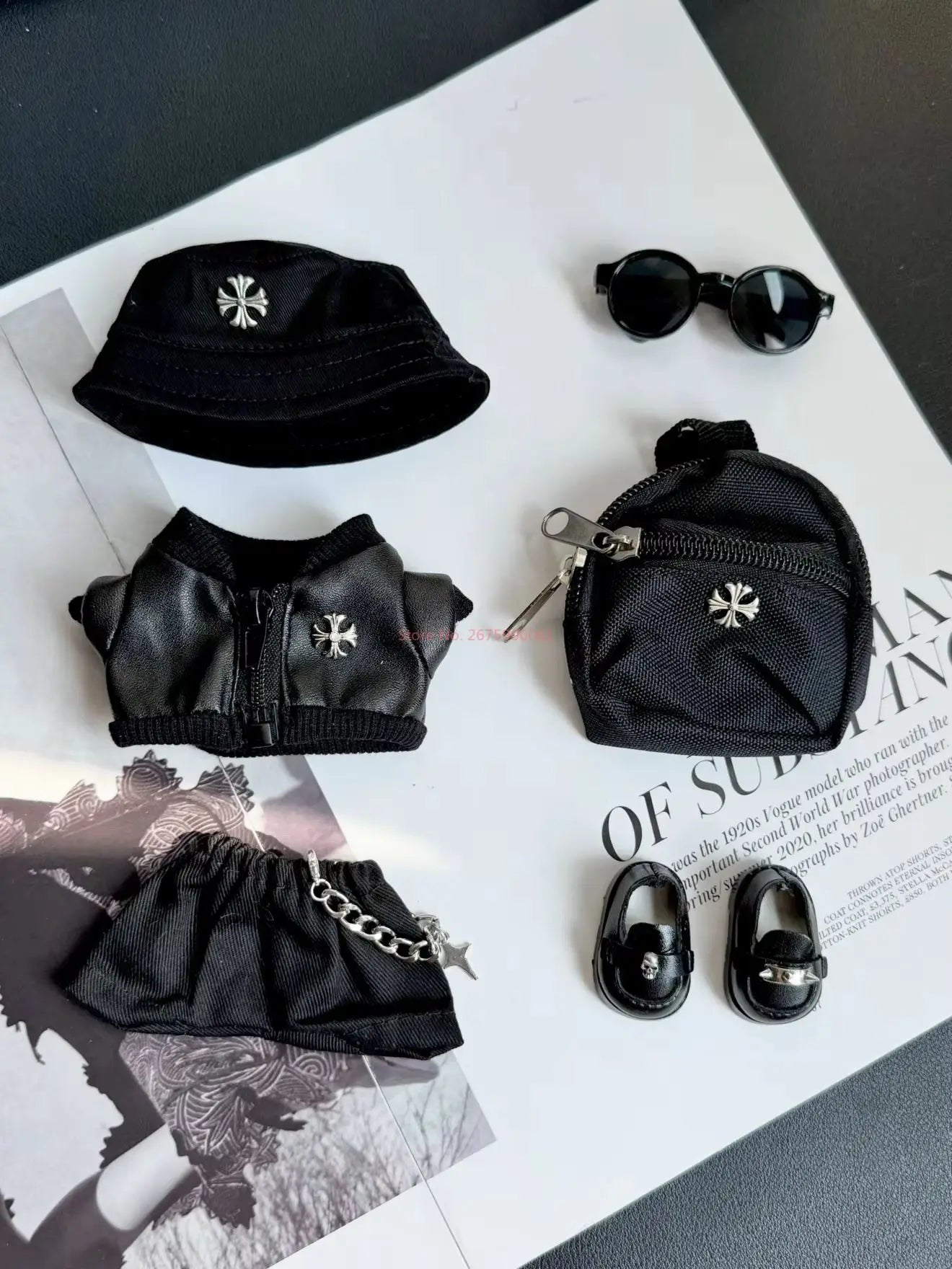 Labubu Fashion Leather 5/6pcs Suit For 17cm V1 V3 Labubuwa Clothes Handsome Trend Boy Doll Clothes Full Set