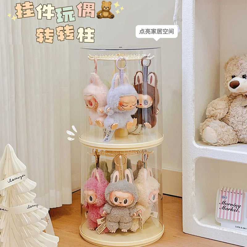 New labubu pendant display box rotating transparent labubu plush doll figure blind box storage display stand girl gifts