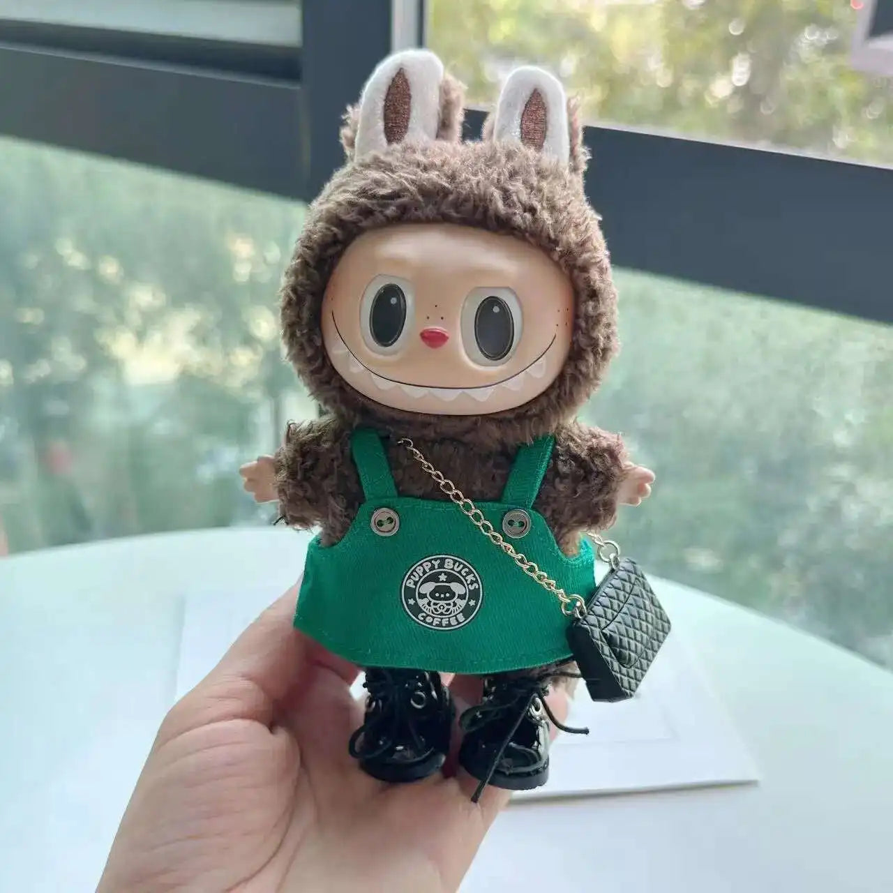 Labubu 17cm Doll's Clothes The Monsters Outfit Accessories Clothing Cartoon Green Coffee Dress Shoes