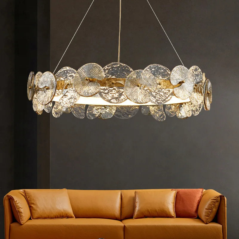 Barclay Chandelier Indoor Lotus Leaf Glass lamp Living Dining Room Bedroom Decoration art copper Lamps ring Suspension Lustre