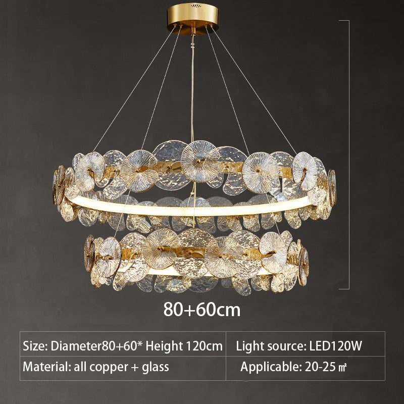 Barclay Chandelier Indoor Lotus Leaf Glass lamp Living Dining Room Bedroom Decoration art copper Lamps ring Suspension Lustre