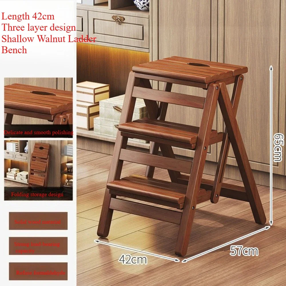 Solid Wood Ladder Stool Foldable Ladder Chair Installation-free Household Folding Stool Multi-functional Climbing Step Stool