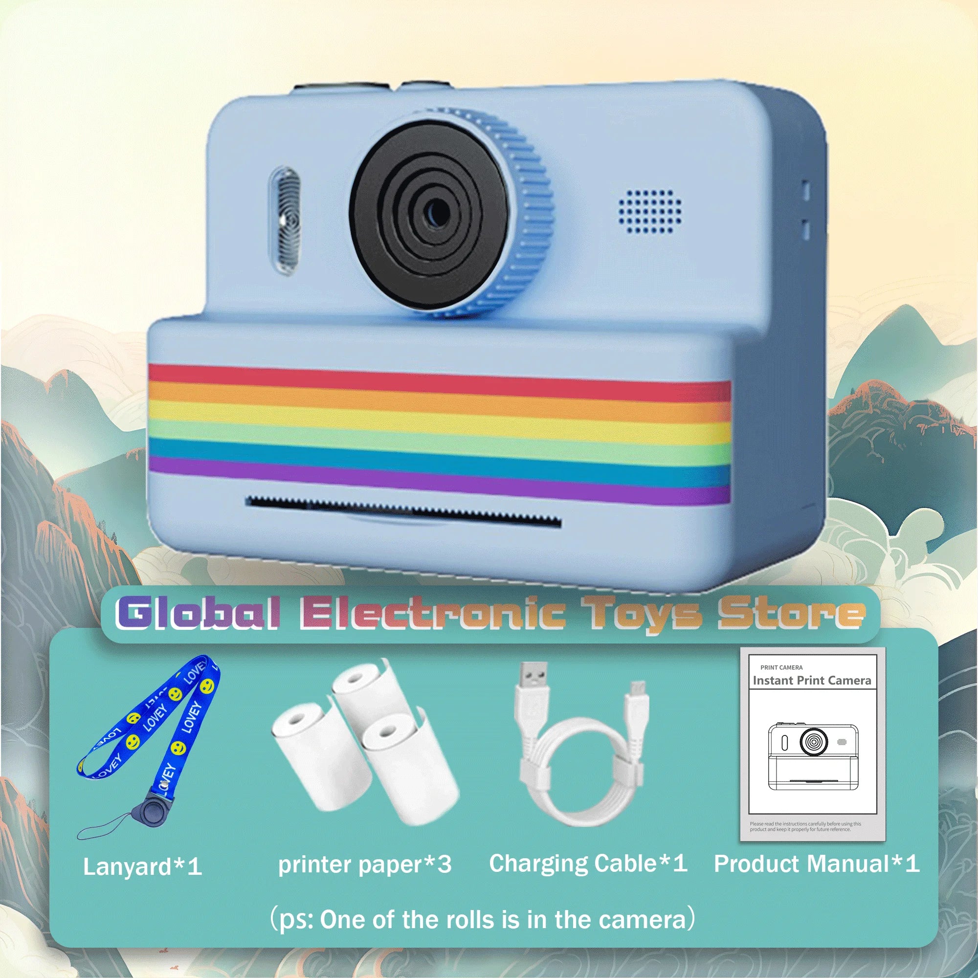 2.8 Inch Instant Print Camera, Digital Video Camera With 3 Rolls of Thermal Printing Paper, 0 Ink Printing Toy Camera for Kids