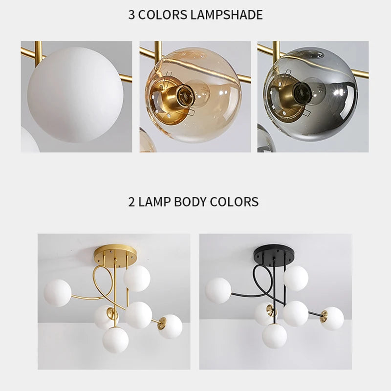 JUNYU Nordic Modern Magic Bean Glass Ceiling Chandelier LED Gold/Black Luxury Pendant Light for Living Room Bedroom Home Decor