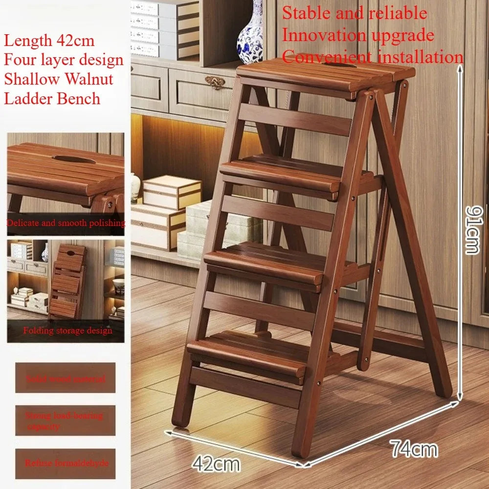 Solid Wood Ladder Stool Foldable Ladder Chair Installation-free Household Folding Stool Multi-functional Climbing Step Stool
