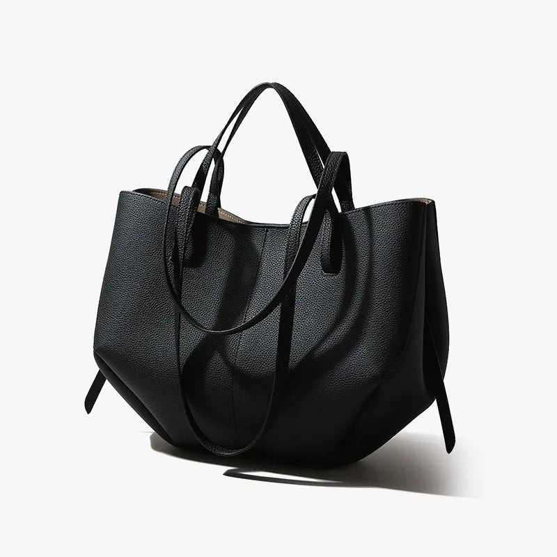 New Brand Designer Huge Capacity Travel Trapeze Tote Grey Caramel Color Full Grain Cow Leather Women Handbag with Wallet