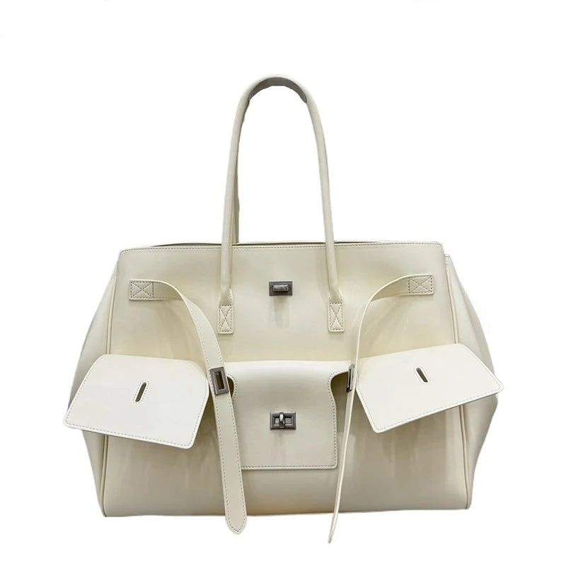 New Luxury Silver Buckle Large Capacity Wing Bag Designer Fashion Genuine Leather Tote Bag Brand Women's Commuter Shoulder Bag
