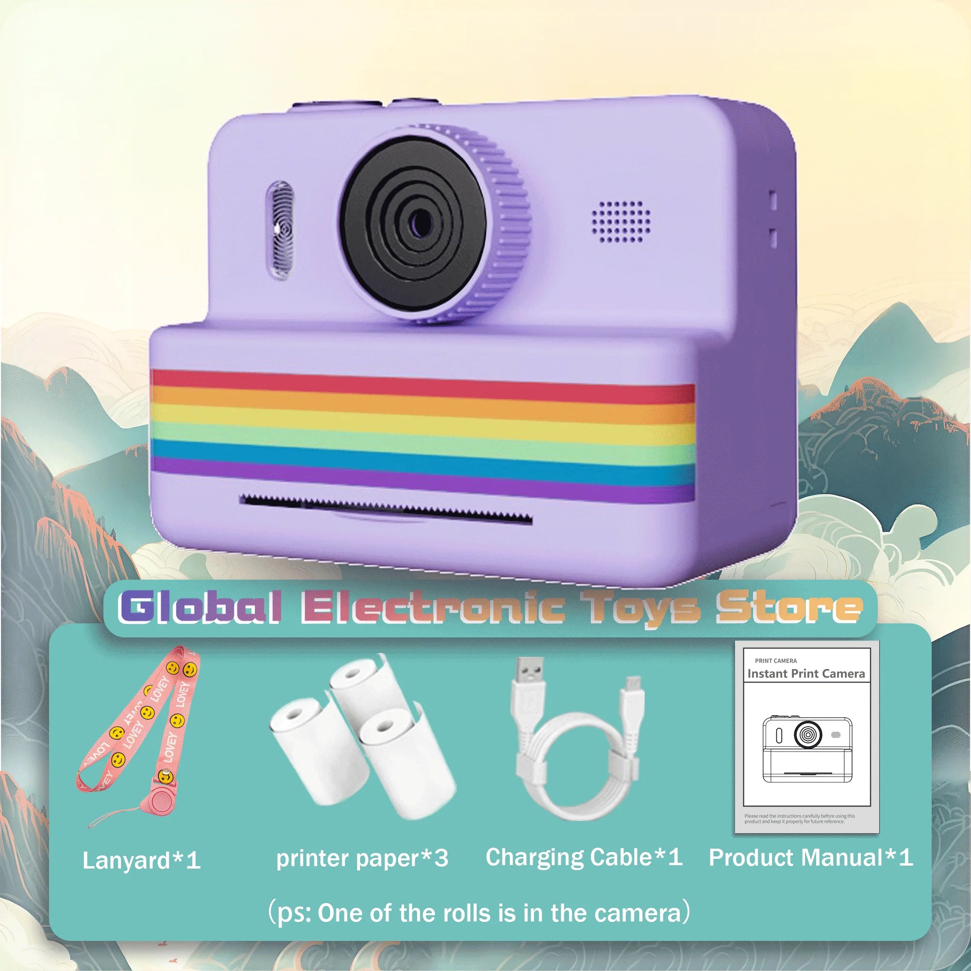 2.8 Inch Instant Print Camera, Digital Video Camera With 3 Rolls of Thermal Printing Paper, 0 Ink Printing Toy Camera for Kids