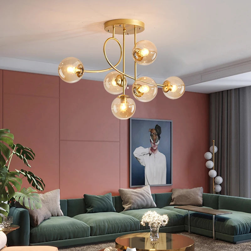 JUNYU Nordic Modern Magic Bean Glass Ceiling Chandelier LED Gold/Black Luxury Pendant Light for Living Room Bedroom Home Decor
