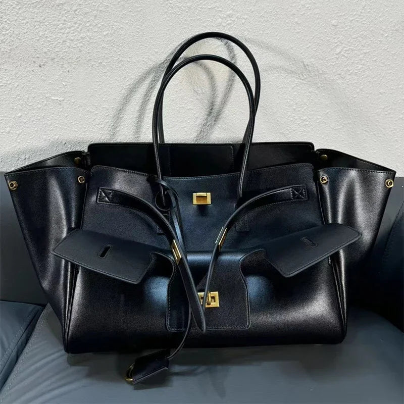 New Luxury Silver Buckle Large Capacity Wing Bag Designer Fashion Genuine Leather Tote Bag Brand Women's Commuter Shoulder Bag