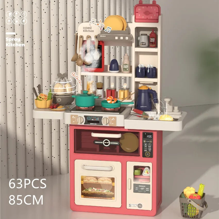 New 93cm Children's Simulated Spray Kitchen Tableware Set Sound Light Smoke Water Tableware Table Toy Christmas Gift Toy