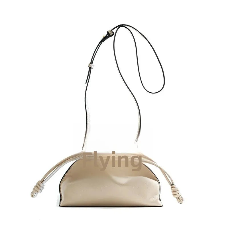 Autumn/Winter Flamenco Fashionable Classic Frogmouth Cloud Bag Genuine Cow Leather Drawstring Single Shoulder Slant Cross Small