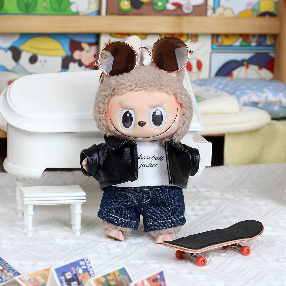 17cm Labubu Dolls Clothing Outfit Accessories Plush Doll's Clothes For Sitting Party Leather Jacket T-shirt Pants Dress EJ14B