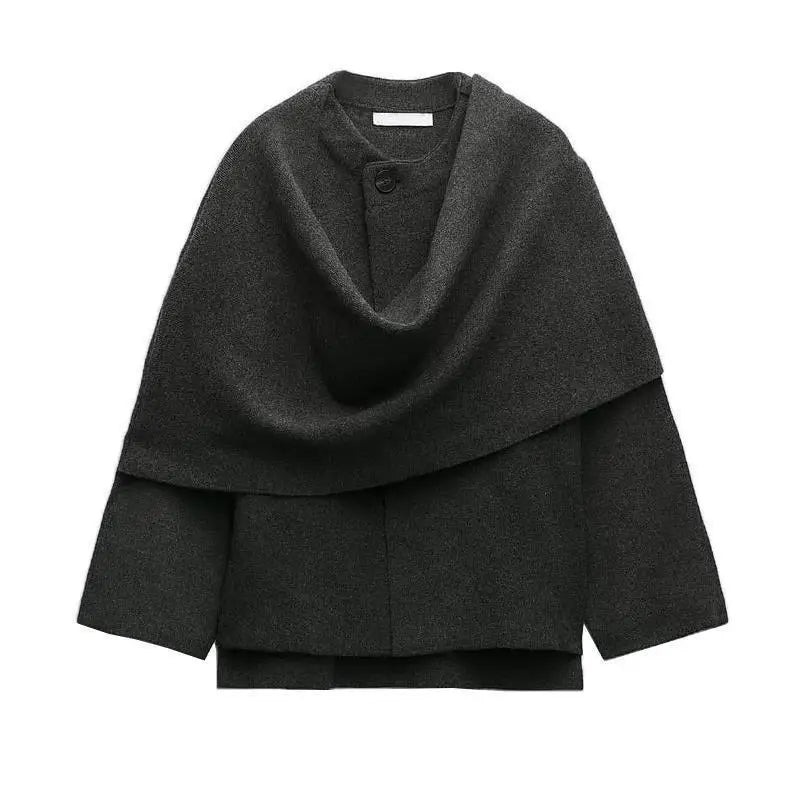Women Loose Asymmetric Scarf Knit Jacket Solid Long Sleeve Single Button Side Slit Cardigan Fall Winter New Lady Outerwear