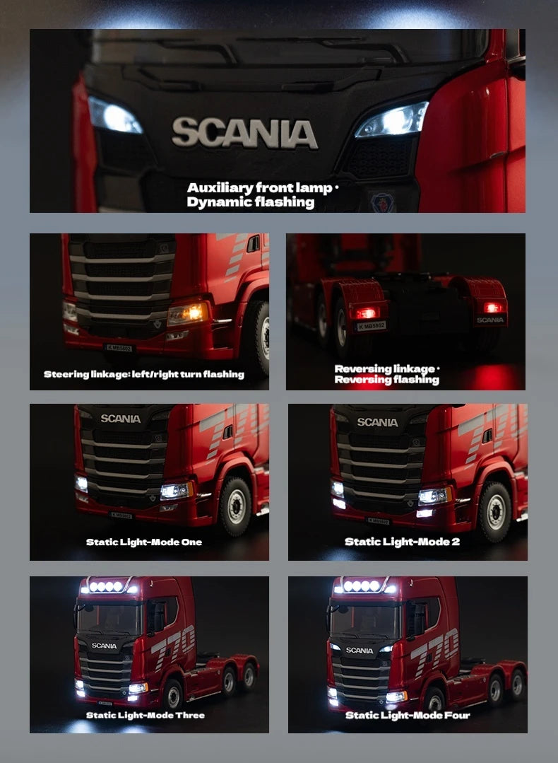 Remote control engineering car Huina Scania 770S trailer head alloy car model children's toy four-wheel drive ratio 501D