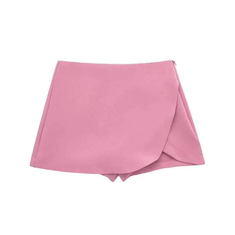 Asymmetric Skort For Women Pink Black Mini Skirt Shorts Woman Fashion High Waist Short Skirts Summer Casual Shorts