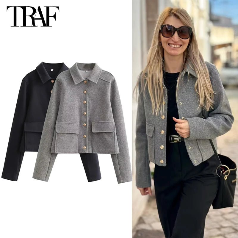 Bomber Jacket Women Button Cropped Jackets for Women Long Sleeve Women's Jackets Streetwear Coat for Women Outerwears