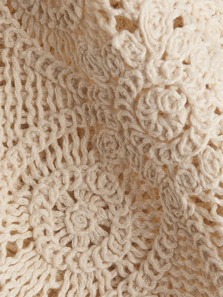 Knit Hollow Out 2 Piece Sets Woman Outfit Elegant Crochet Single-breasted Lapel Top High Waist Shorts Summer lady Suit Commuting