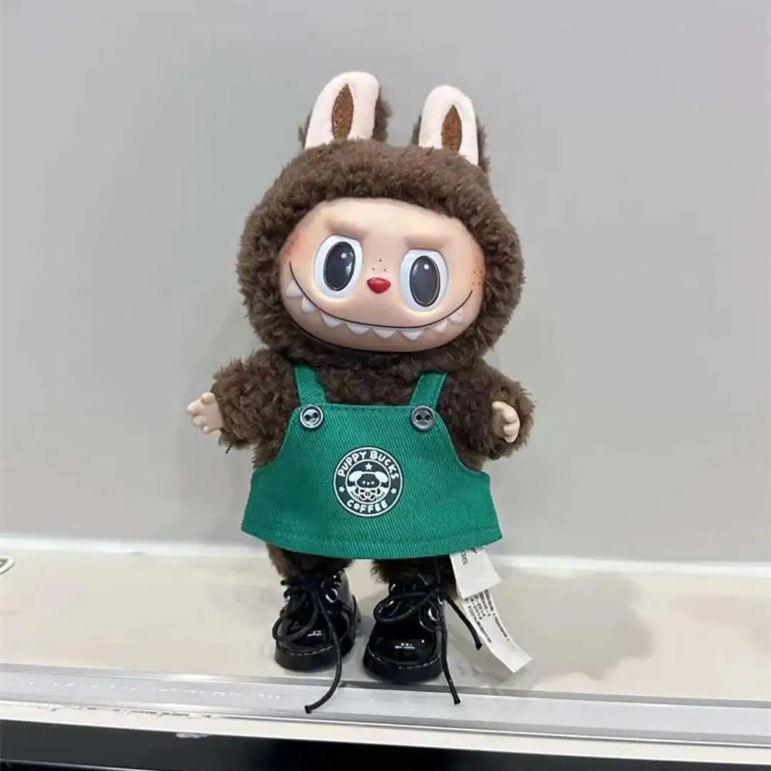 Labubu 17cm Doll's Clothes The Monsters Outfit Accessories Clothing Cartoon Green Coffee Dress Shoes