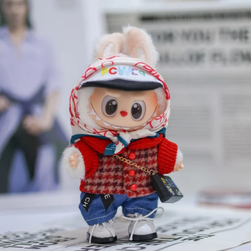15cm/17cm South Korea Star Labubu V1 Sitting Party V2 Macaron Doll Clothes Cute Red Trend