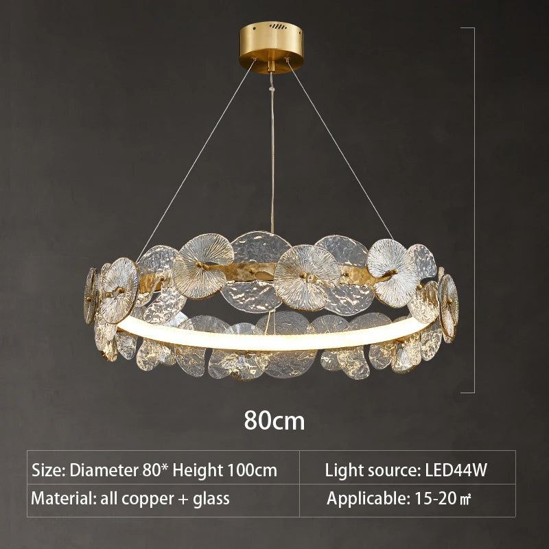 Barclay Chandelier Indoor Lotus Leaf Glass lamp Living Dining Room Bedroom Decoration art copper Lamps ring Suspension Lustre