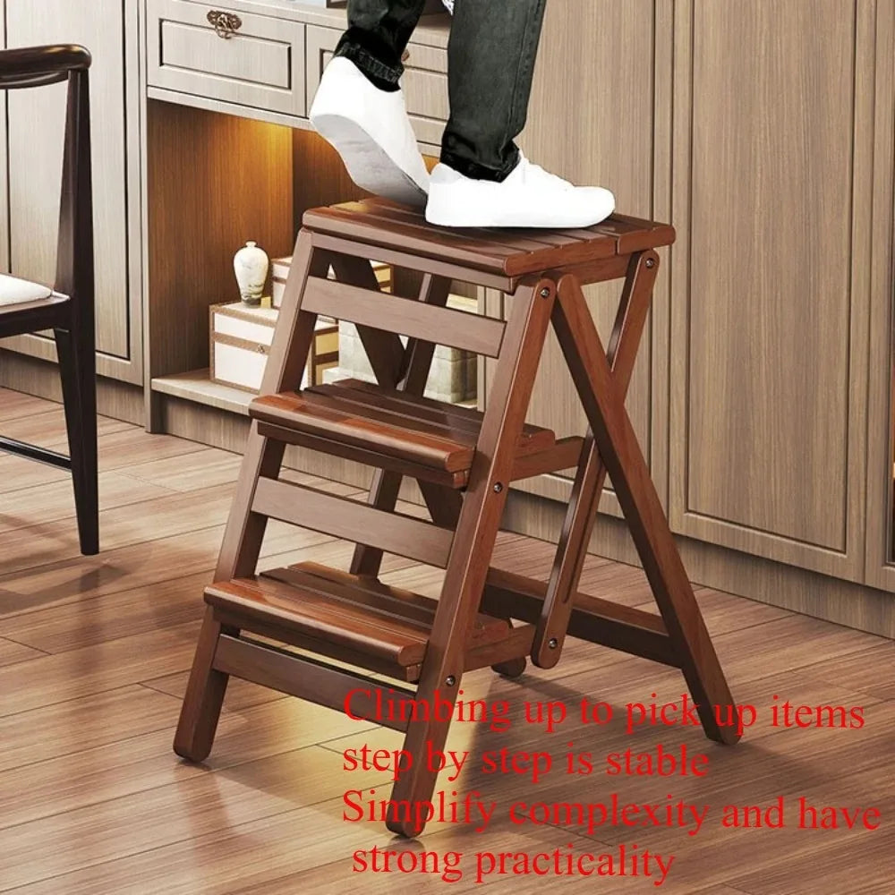 Solid Wood Ladder Stool Foldable Ladder Chair Installation-free Household Folding Stool Multi-functional Climbing Step Stool
