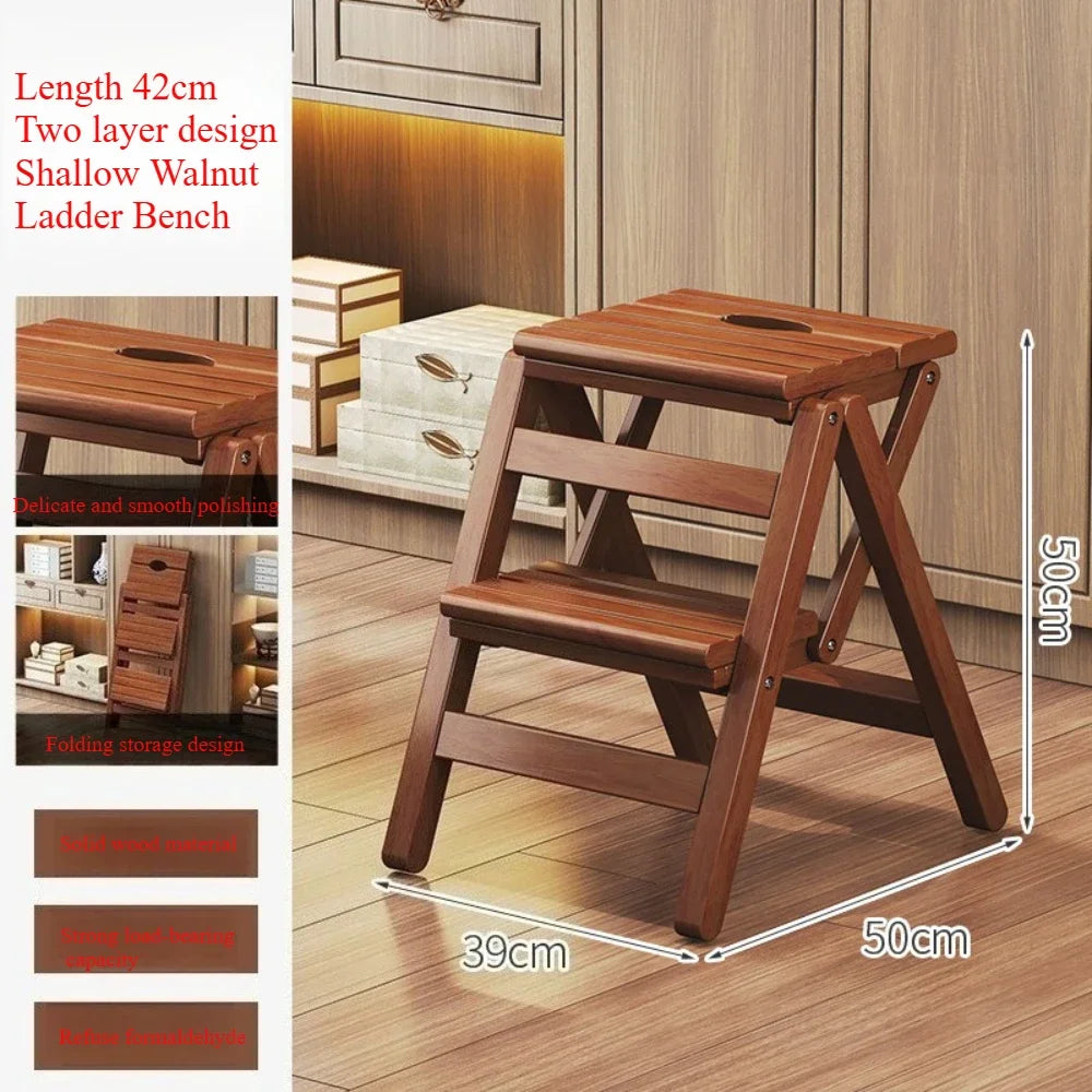 Solid Wood Ladder Stool Foldable Ladder Chair Installation-free Household Folding Stool Multi-functional Climbing Step Stool