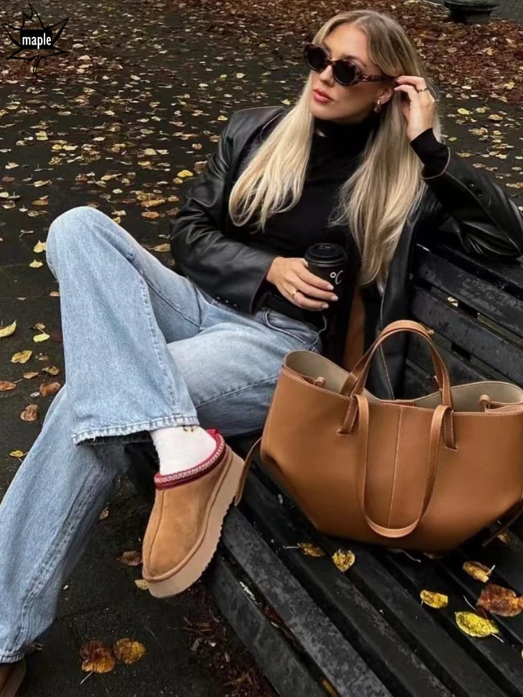 New Brand Designer Huge Capacity Travel Trapeze Tote Grey Caramel Color Full Grain Cow Leather Women Handbag with Wallet