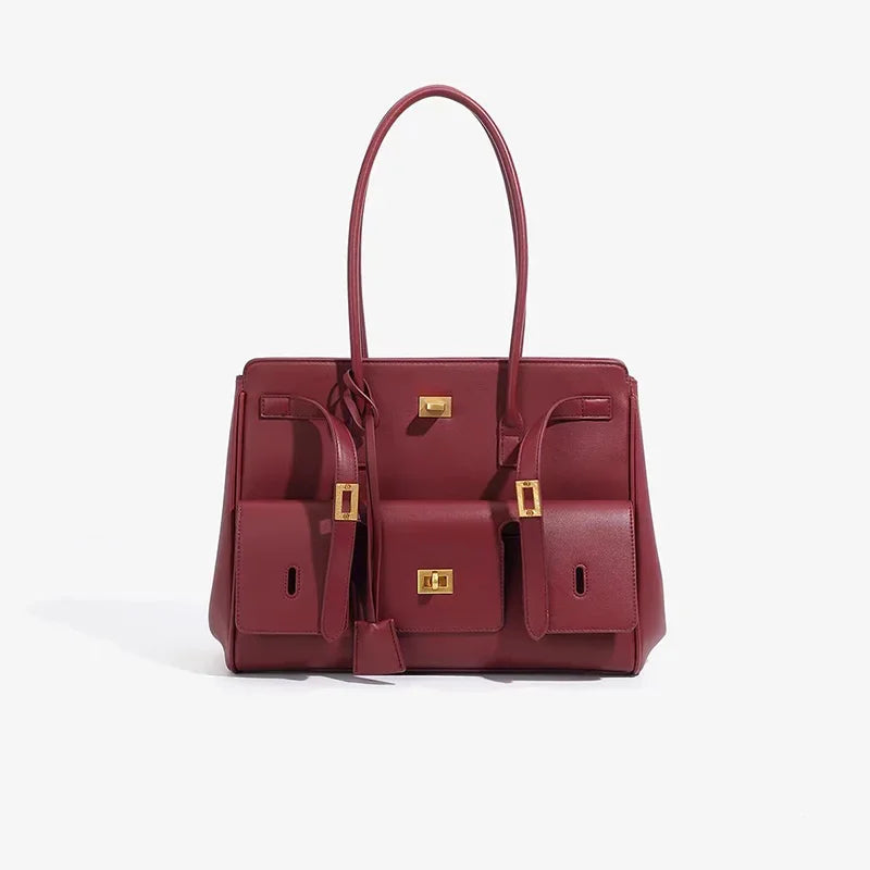 New Luxury Silver Buckle Large Capacity Wing Bag Designer Fashion Genuine Leather Tote Bag Brand Women's Commuter Shoulder Bag