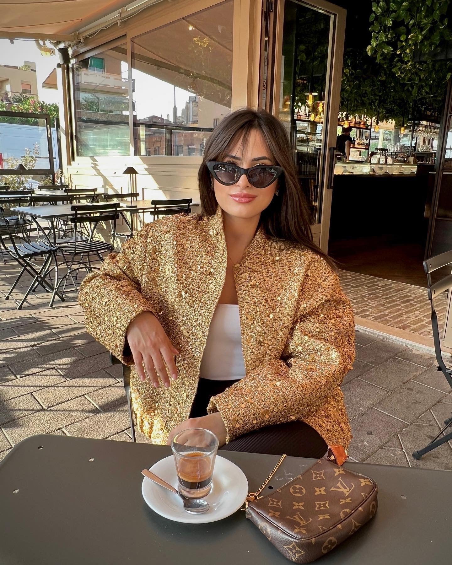 Women's Sequined Bomber Jacket Fall New Round Neck Long Sleeve Pocket Stretch Hem Sequins Jacket Coat Female Chic Outerwear