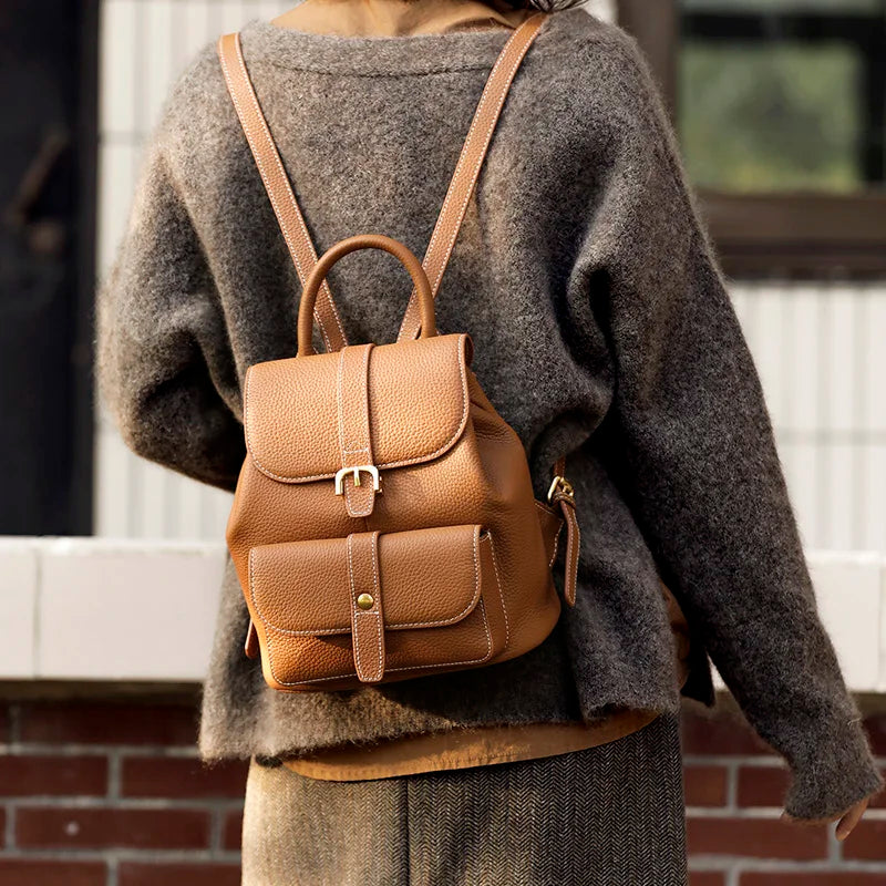 Lichi Pattern Cow Leather Fashion Casual Backpack High Quality Travel Rucksack Women Satchel Commute School Bag Cowskin Knapsack