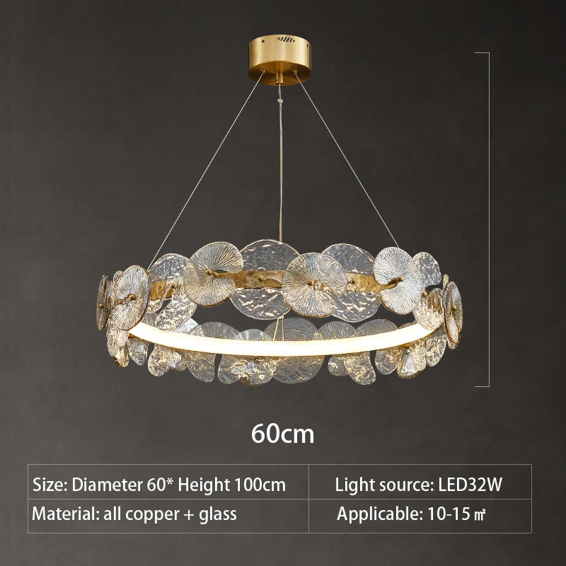 Barclay Chandelier Indoor Lotus Leaf Glass lamp Living Dining Room Bedroom Decoration art copper Lamps ring Suspension Lustre