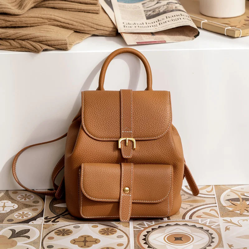 Lichi Pattern Cow Leather Fashion Casual Backpack High Quality Travel Rucksack Women Satchel Commute School Bag Cowskin Knapsack